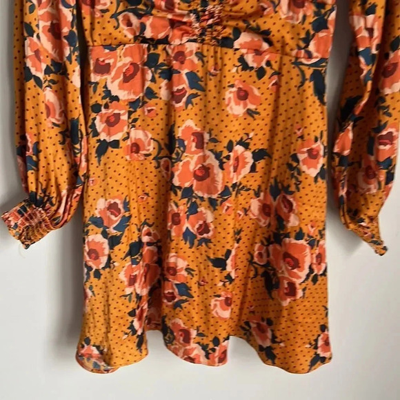 NEW Free People Morning Light Golden Yellow Print Long Sleeve Mini Dress - Picture 6 of 13